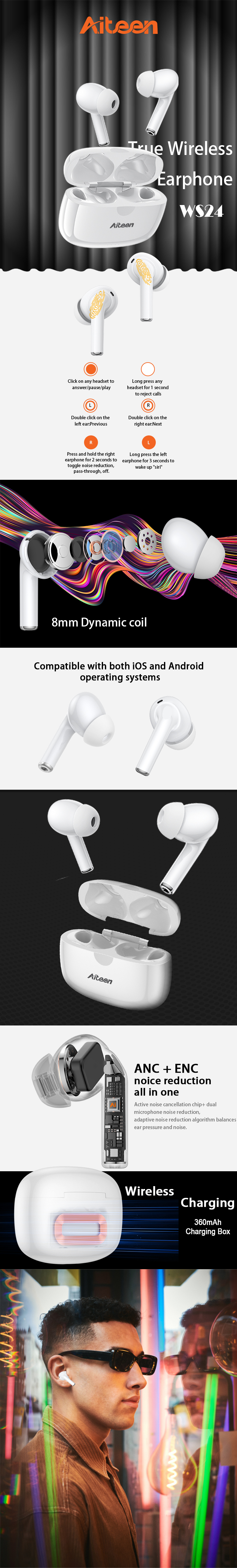 WS24 TWS Earphone  Type-C Port White